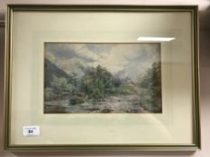 A pair of watercolours depicting a stream flowing through a valley,
