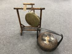 A Burmese brass gong on bamboo stand,