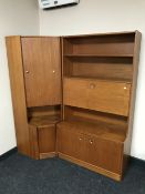 A two piece 1970's teak bureau bookcase,