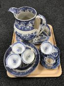 A tray containing late nineteenth and early twentieth century Oriental pattern blue and white china