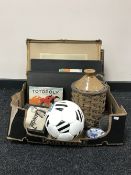 A box containing a lithograph depicting the Royal Baccarat Scandal, vintage Totopoly game, Cluedo,