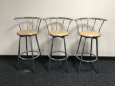 Three contemporary breakfast bar stools on chrome legs