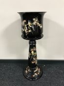 An early Bretby hand painted jardiniere on stand,
