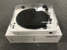 A boxed Lenco L-85 turntable with USB direct encoding