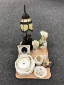 A tray containing Aynsley Cottage Garden china, a Beswick Pecksniff Toby jug,