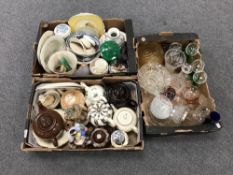 Three boxes of glass ware, teapots,
