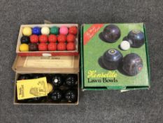 A set of boxed Henselite lawn bowls together with a set of boxed Banda carpet bowls and a set of