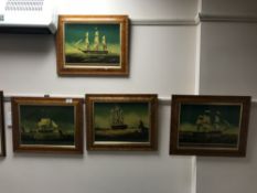 *** LOT WITHDRAWN FROM SALE ** A set of four walnut framed paintings on glass depicting ships