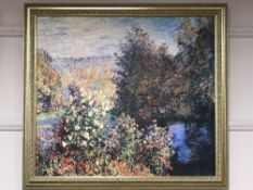 An Artagraph Edition : Flowers by a river, 76 cm x 67 cm, framed.