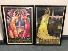 Two reproduction framed 1930's Spanish festival posters