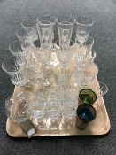 A tray containing a quantity of assorted lead crystal and glass drinking glasses