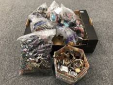 A box of costume jewellery, bracelets,