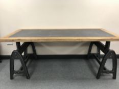 An industrial style trestle table