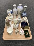 A tray containing contemporary Chinese vases, a hand painted figure, ' The Ballet Repose',