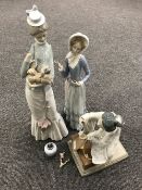Three Lladro figures - geisha and two ladies a/f
