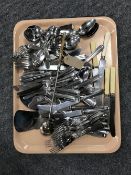 A tray of various silver plated cutlery.