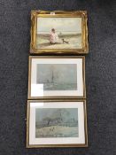 D Stone : figures on a beach, oil on canvas, together with two prints after John Reaney.