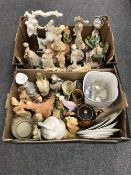 Two boxes of contemporary figures, plates,