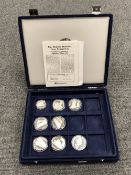 A set of eight siver proof railway heritage collectio coins in case