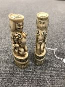 A pair of Chinese carved bone figures
