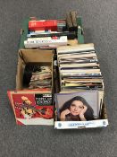 A box of LP's, rock and pop, together with a small box of 45 singles and a box of books, flowers,