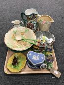 A tray of Brentleigh salad bowl with servers, cabbage ware plates, china spill vases,