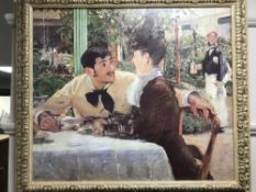 An Artagraph Edition : A couple in a cafe, 70 cm x 61 cm, framed.