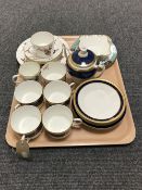 A tray containing Coalport china including a Coalport Athlone-Blue thirteen piece coffee set,