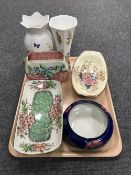 A tray of four pieces of Maling and two Aynsley vases
