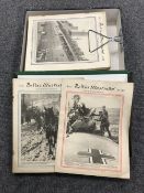 Seven file boxes containing a collection of war magazines