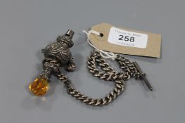 An antique graduated silver pocket watch chain with bar,