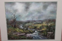 Twentieth Century School : A Stream Flowing Through an Open Landscape, colour chalks,