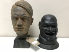 A cast metal bust of Hitler, together with a cast metal salted peanuts advertising money box.
