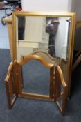 A pine triple dressing table mirror,