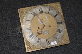 A longcase clock movement with brass and silvered dial signed Thomas Barr of Lincoln