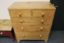 A Victorian pine five drawer chest,