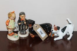 Two Royal Doulton figures, depicting a Dachshund and a Terrier with a slipper,