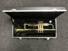 A cased Amati Kraslice brass trumpet,