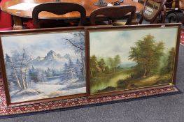 A framed oil on board - River through a landscape by C Inness,