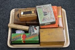 A tray containing vintage game, including Dominoes, Tabola gents travel set ,