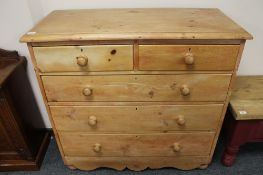 A Victorian pine five drawer chest,