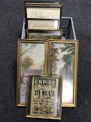 Ten assorted frame pictures including Newcastle Empire Advertisements,