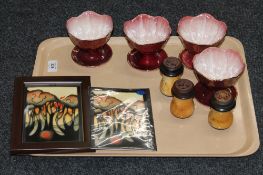 A tray containing four Maling lustre sundae dishes,