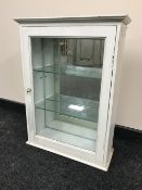 A painted pine wall mounted display cabinet