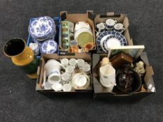 Four boxes and a crate of part tea sets, Mid Winter dinner ware, Wedgwood floral dinner ware,