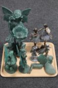 A tray containing two contemporary figurines, ballet dancers,