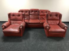 A Gimson Slater 1970's three piece suite in a red button leather