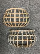 Two vintage iron wall mounting flower baskets