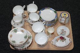 A tray containing nineteen pieces of Royal Stafford True Love tea china,