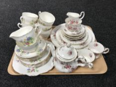 A tray containing fifteen pieces of Royal Albert Lavender Rose tea china,